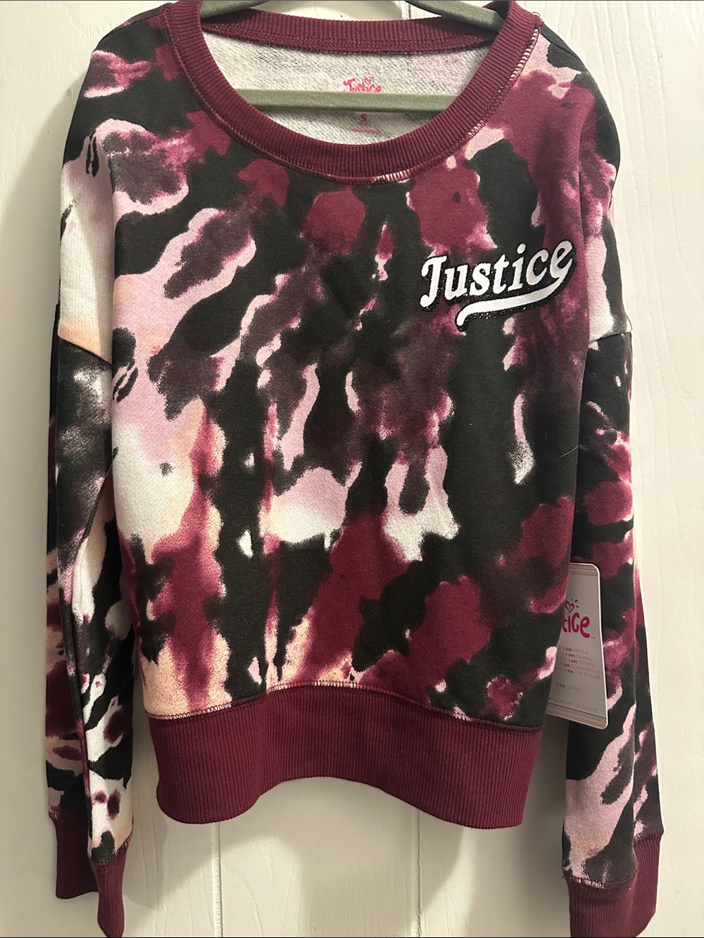 Justice Burgundy, Black & Pink Tie-Dye Crew Sweatshirt
